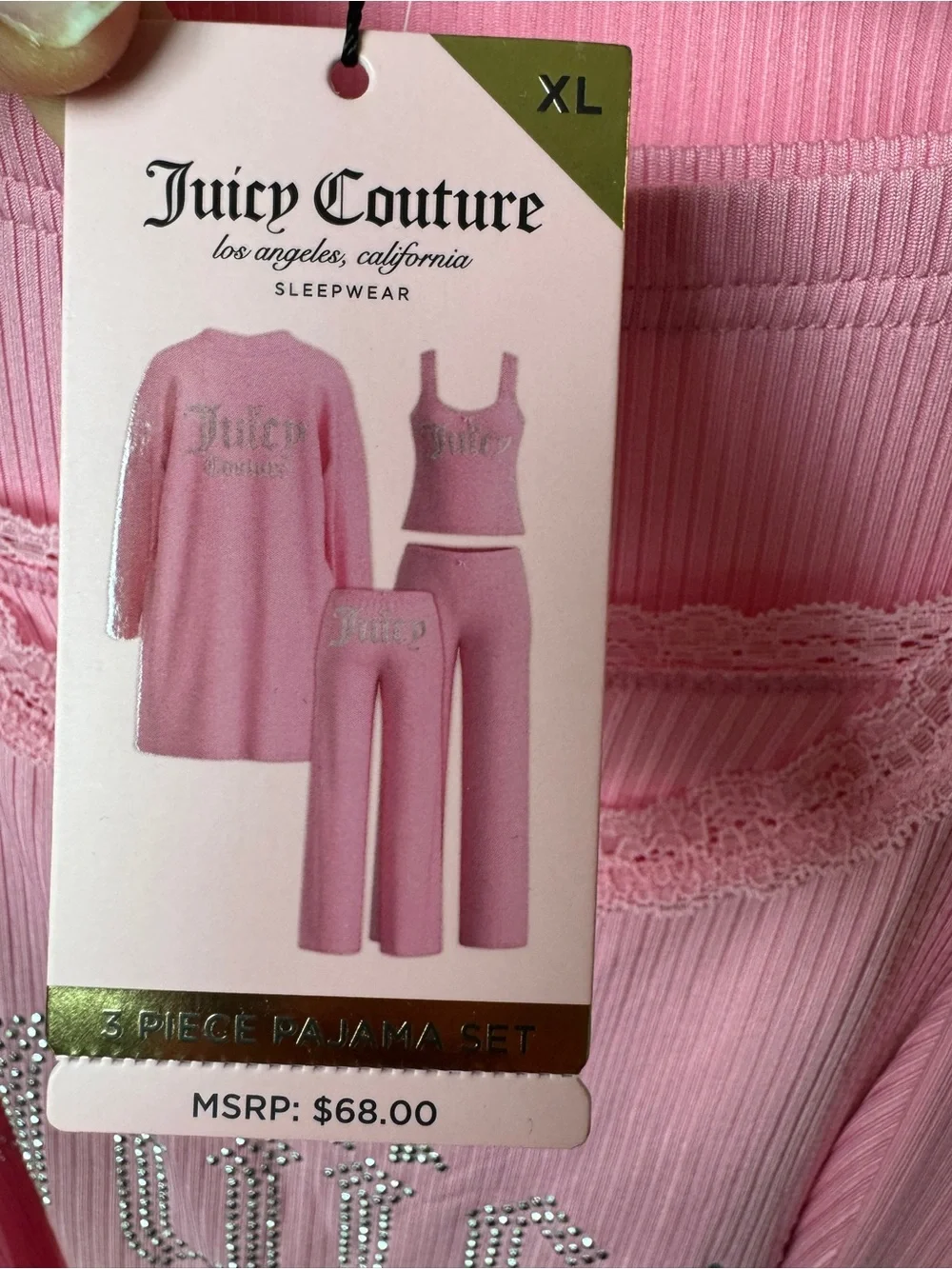 Juicy Couture Pink Ribbed 3-Piece Lounge Set with Rhinestone Logo